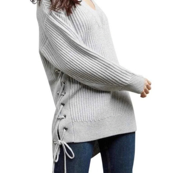 Rag & Bone Ivy Merino wool sweater with side ties gray v neck - Picture 6 of 6